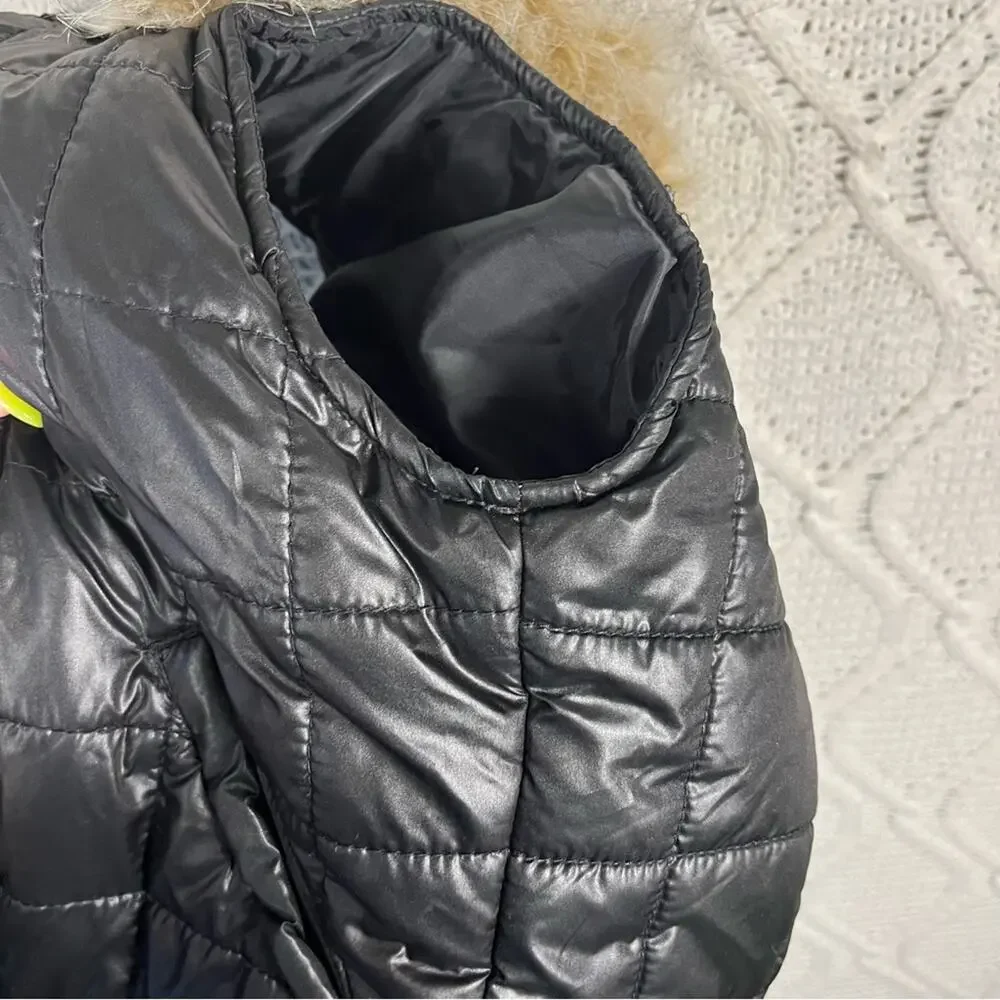 JUSTICE | Black Shiny/Metallic Quilted‎ Puffer Vest with Faux Fur Hood